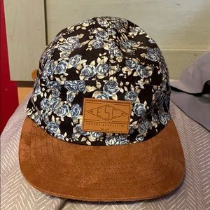 5 panel floral hat with faux suede